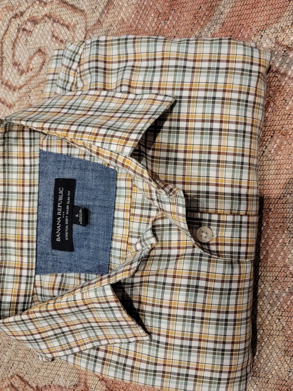 Banana Republic Men's Beige Plaid Dress Shirt